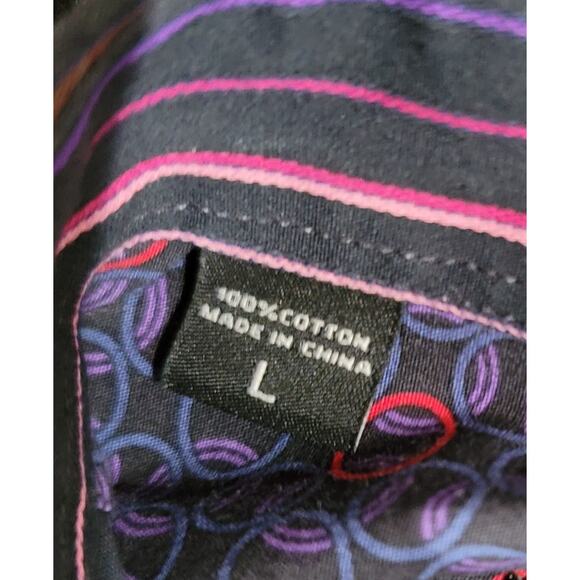 Emanuel Ungaro Black Pink Purple Striped Button Up Men's Shirt Large 100% Cotton - Picture 4 of 5